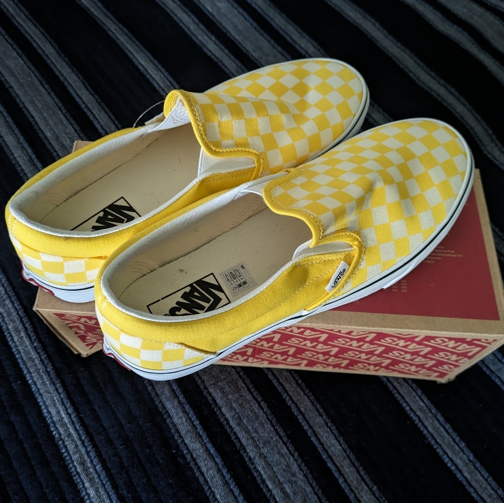VANS Classic Slip On Yellow White Men Checkered Canvas Skate Shoes - Picture 6 of 7